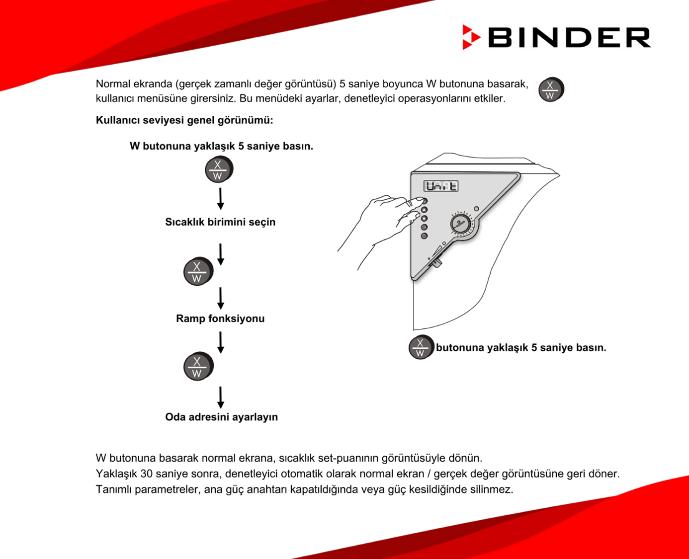 binder etüv butonları