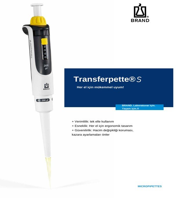 Brand Transferpette S 20-200 µl Ayarlanabilir Otomatik Pipet