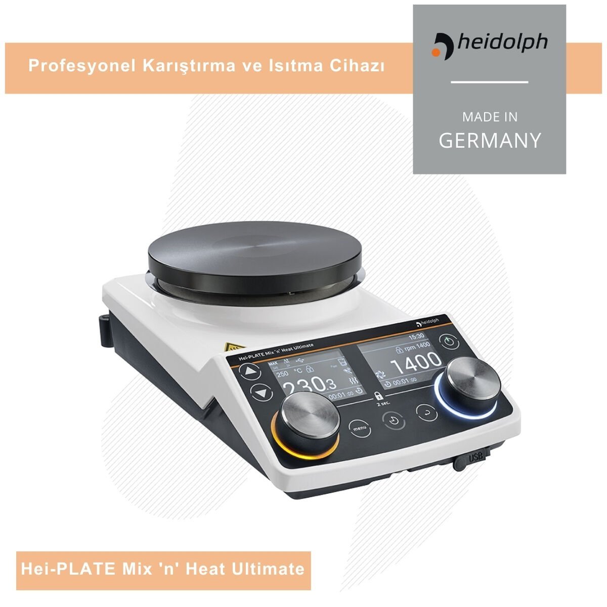 HEIDOLPH Hei-PLATE Mix 'n' Heat Ultimate Manyetik Karıştırıcı 100 – 1.400 rpm