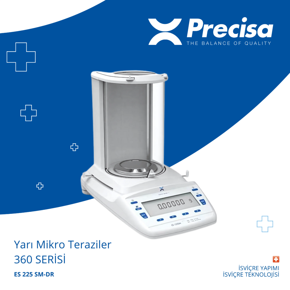 PRECISA ES 225 SM-DR Yarı Mikro Terazi - 102 g/225 g & 0.01 mg/0.1 mg