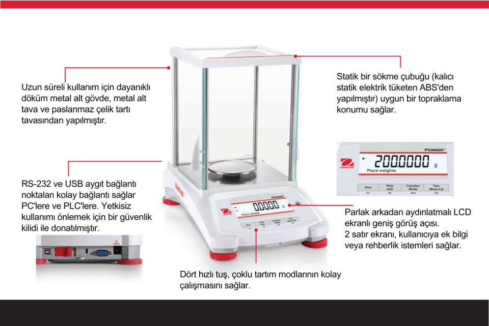 OHAUS PX623/E Yarı Analitik Terazi 620 gr/0,001 gr
