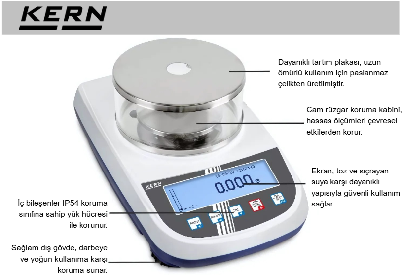 KERN PLJ 1200-3A Yarı Analitik Terazi 1200 gr/0,001 gr
